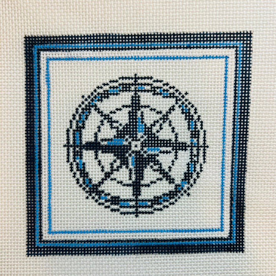 Nautical Coaster - Compass in Blue needlepoint canvas - Bargello Needlepoint