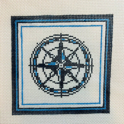 Nautical Coaster - Compass in Blue needlepoint canvas - Bargello Needlepoint