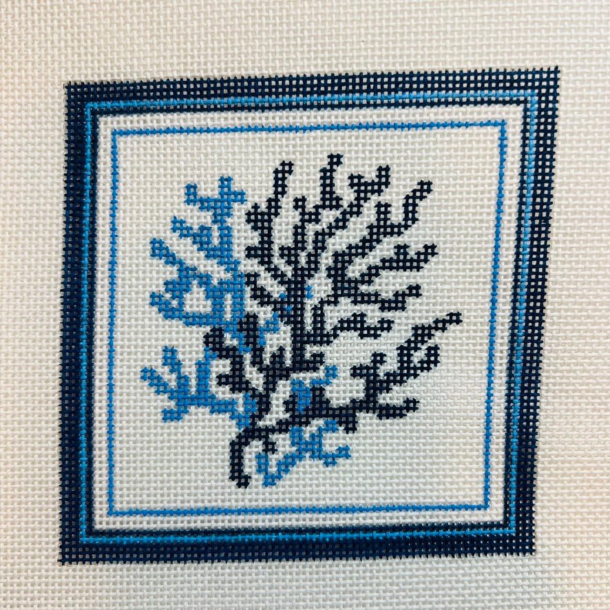 Nautical Coaster - Coral in Blue needlepoint canvas - Bargello Needlepoint