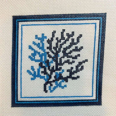 Nautical Coaster - Coral in Blue needlepoint canvas - Bargello Needlepoint