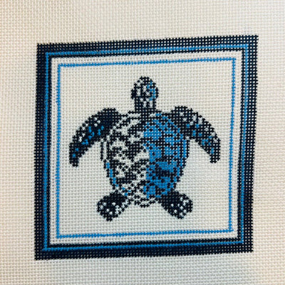 Nautical Coaster - Sea Turtle in Blue needlepoint canvas - Bargello Needlepoint