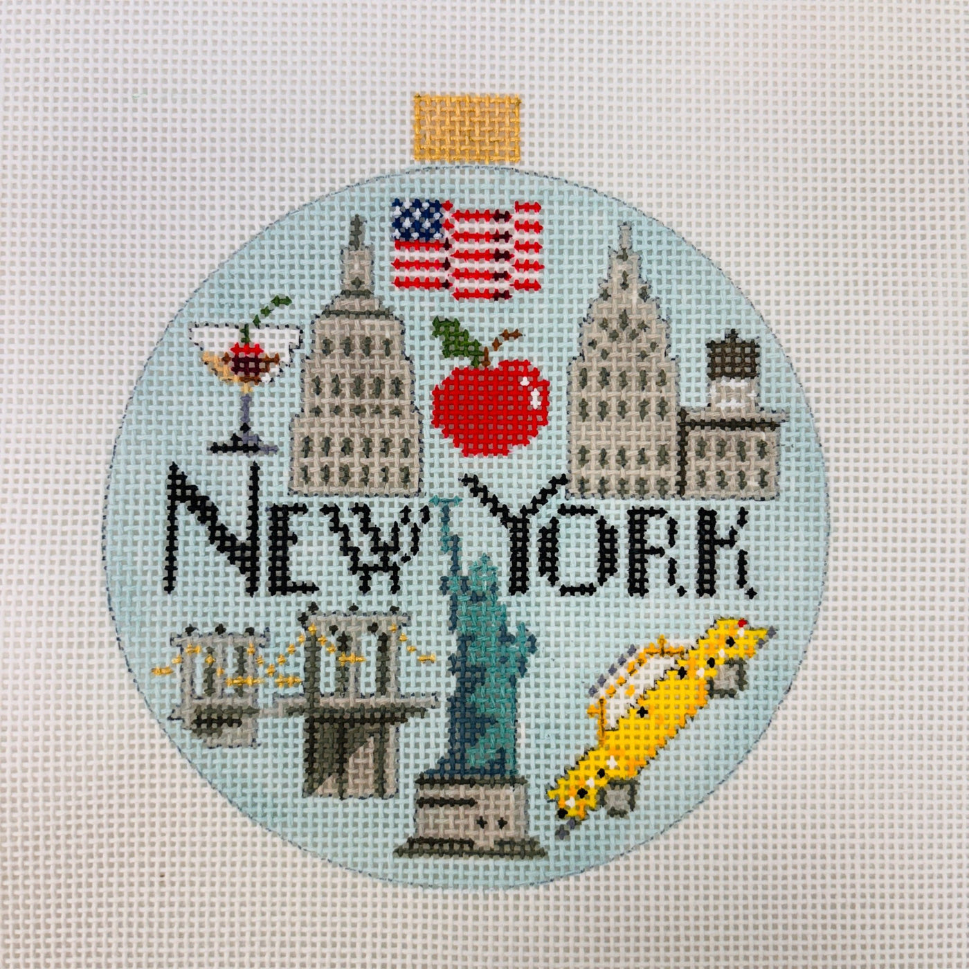 New York Travel Round Ornament needlepoint canvas - Bargello Needlepoint