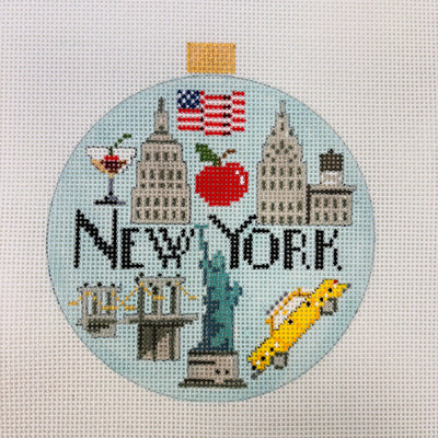 New York Travel Round Ornament needlepoint canvas - Bargello Needlepoint