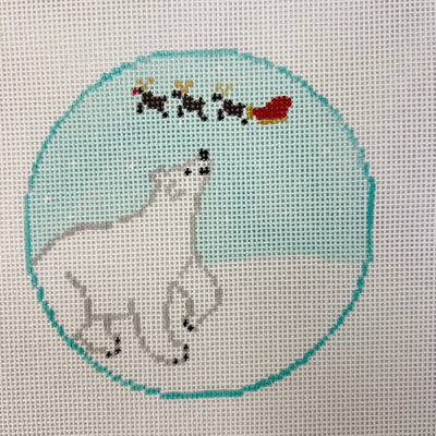 North Pole Needlepoint Canvas: Polar Bear Ornament with stitch guide needlepoint canvas - Bargello Needlepoint