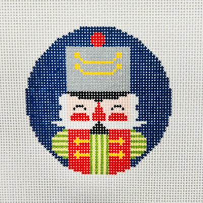 Nutcracker on Blue Round Ornament needlepoint canvas - Bargello Needlepoint