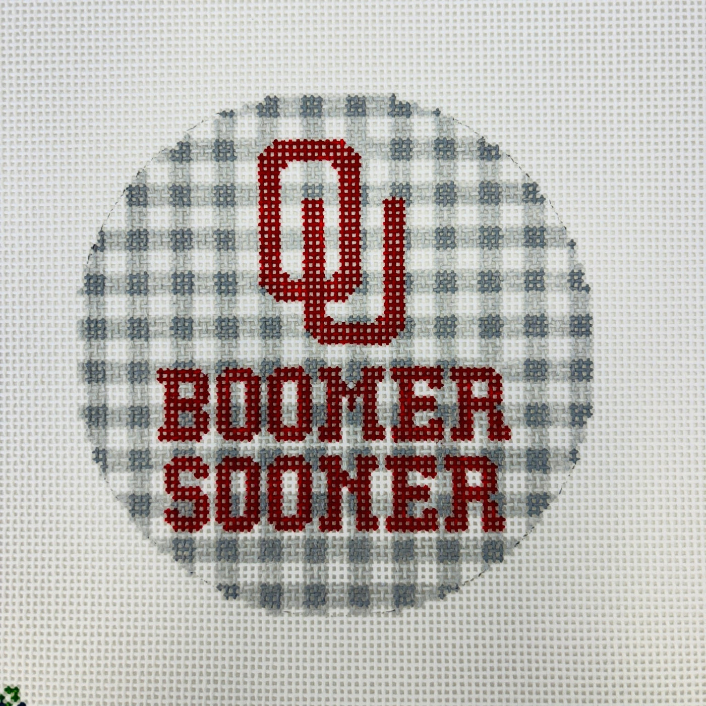 Oklahoma University (OU) Boomer Sooner Round needlepoint canvas