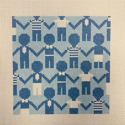 PAPER DOLLS 6X6 (BLUES) needlepoint canvas - Bargello Needlepoint