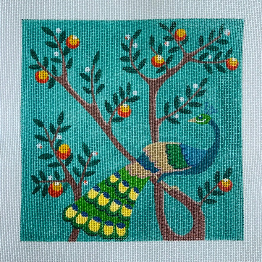 Peacock and Citrus Tree needlepoint canvas - Bargello Needlepoint