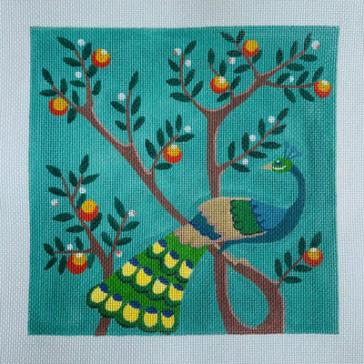 Peacock and Citrus Tree needlepoint canvas - Bargello Needlepoint