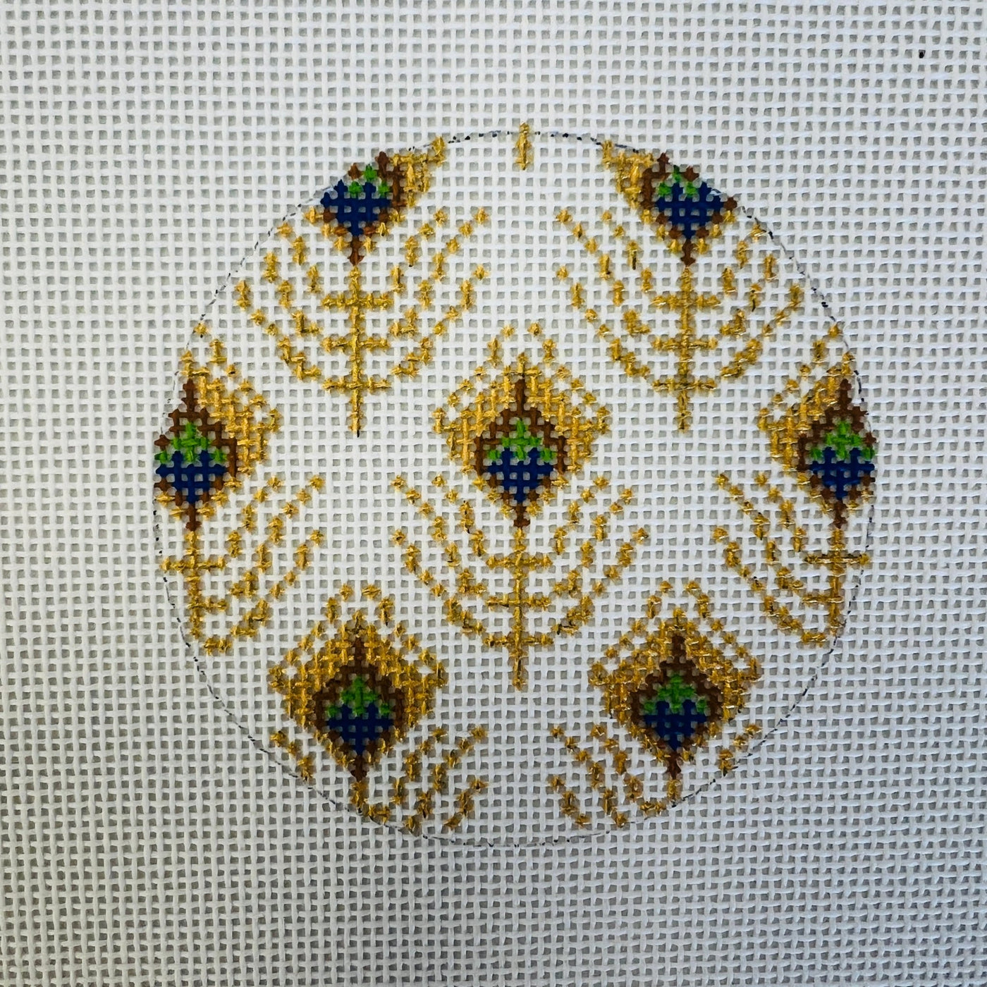 Peacock feathers round Ornament needlepoint canvas - Bargello Needlepoint