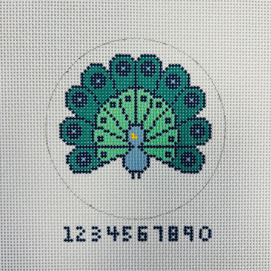 PEACOCK ROUND needlepoint canvas - Bargello Needlepoint