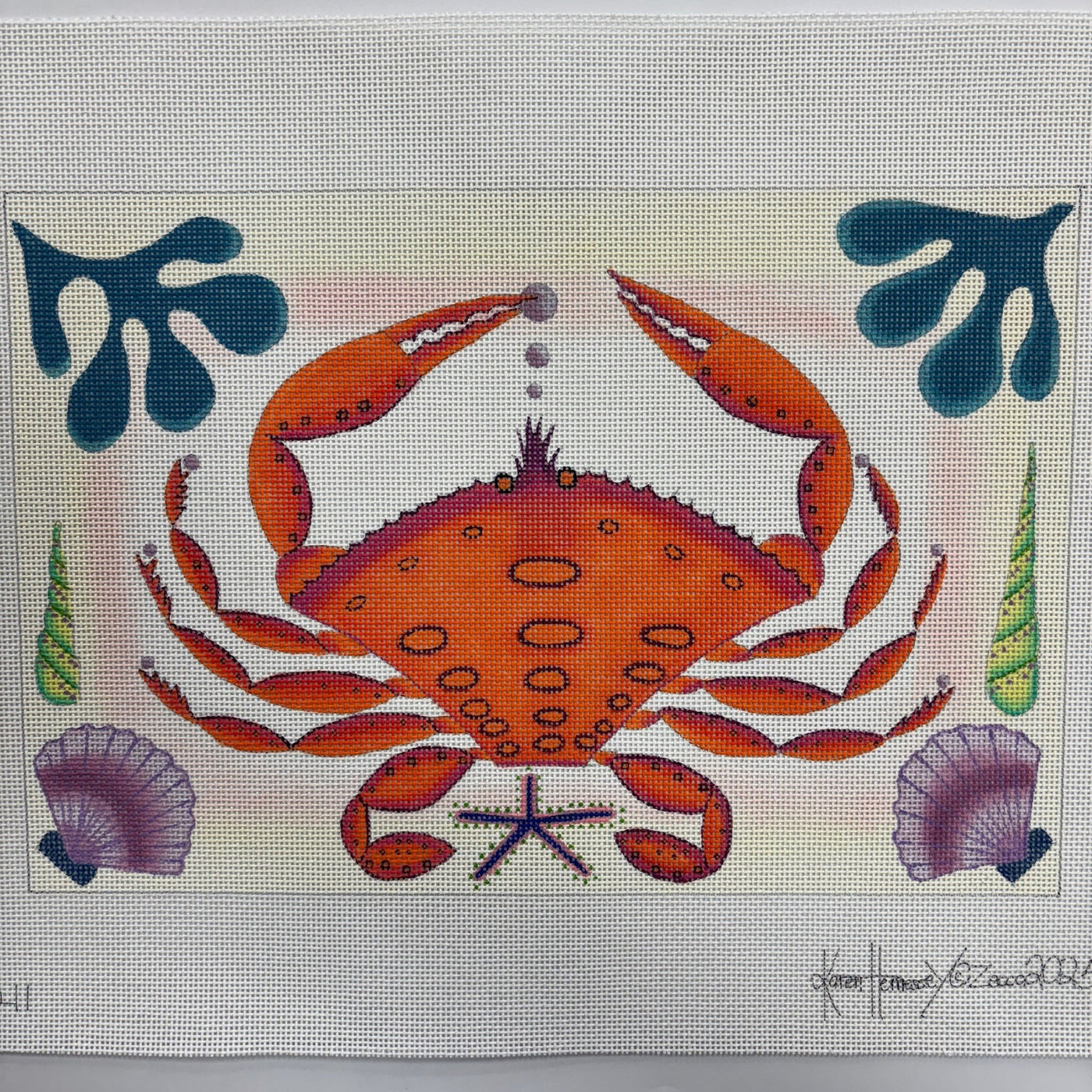 Pearl Hunger Crab needlepoint canvas - Bargello Needlepoint