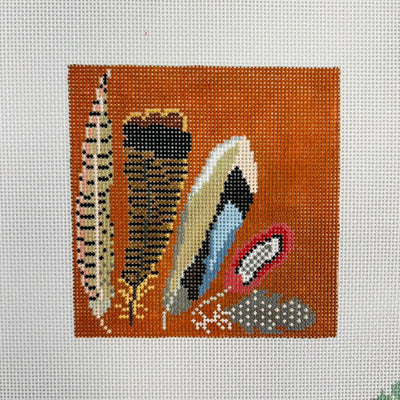 Pheasant Feathers Coaster - Orange needlepoint canvas - Bargello Needlepoint