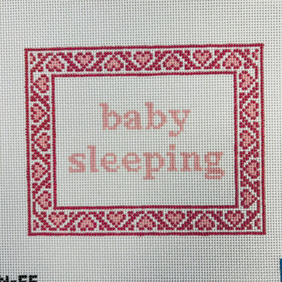 Pink Baby Sleeping Hearts needlepoint canvas - Bargello Needlepoint