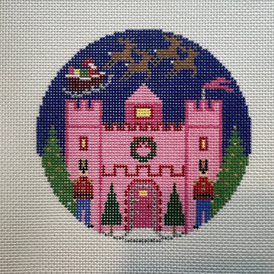 Pink Castle at Christmas Ornament needlepoint canvas - Bargello Needlepoint