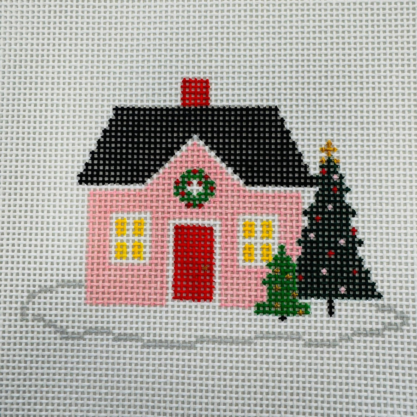 Pink Christmas Home Needlepoint Canvas with stitch guide needlepoint canvas - Bargello Needlepoint