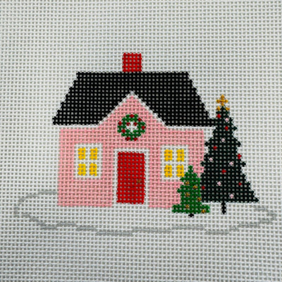 Pink Christmas Home Needlepoint Canvas with stitch guide needlepoint canvas - Bargello Needlepoint