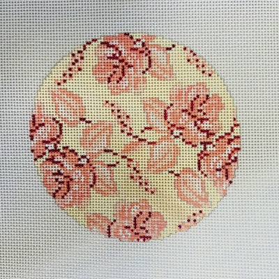 Pink Floral Toile Round needlepoint canvas - Bargello Needlepoint