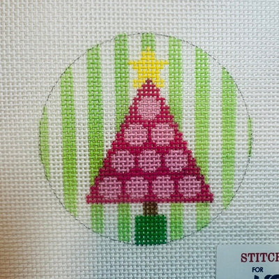 Pink Tree with Polka Dots on Stripes Ornament needlepoint canvas - Bargello Needlepoint