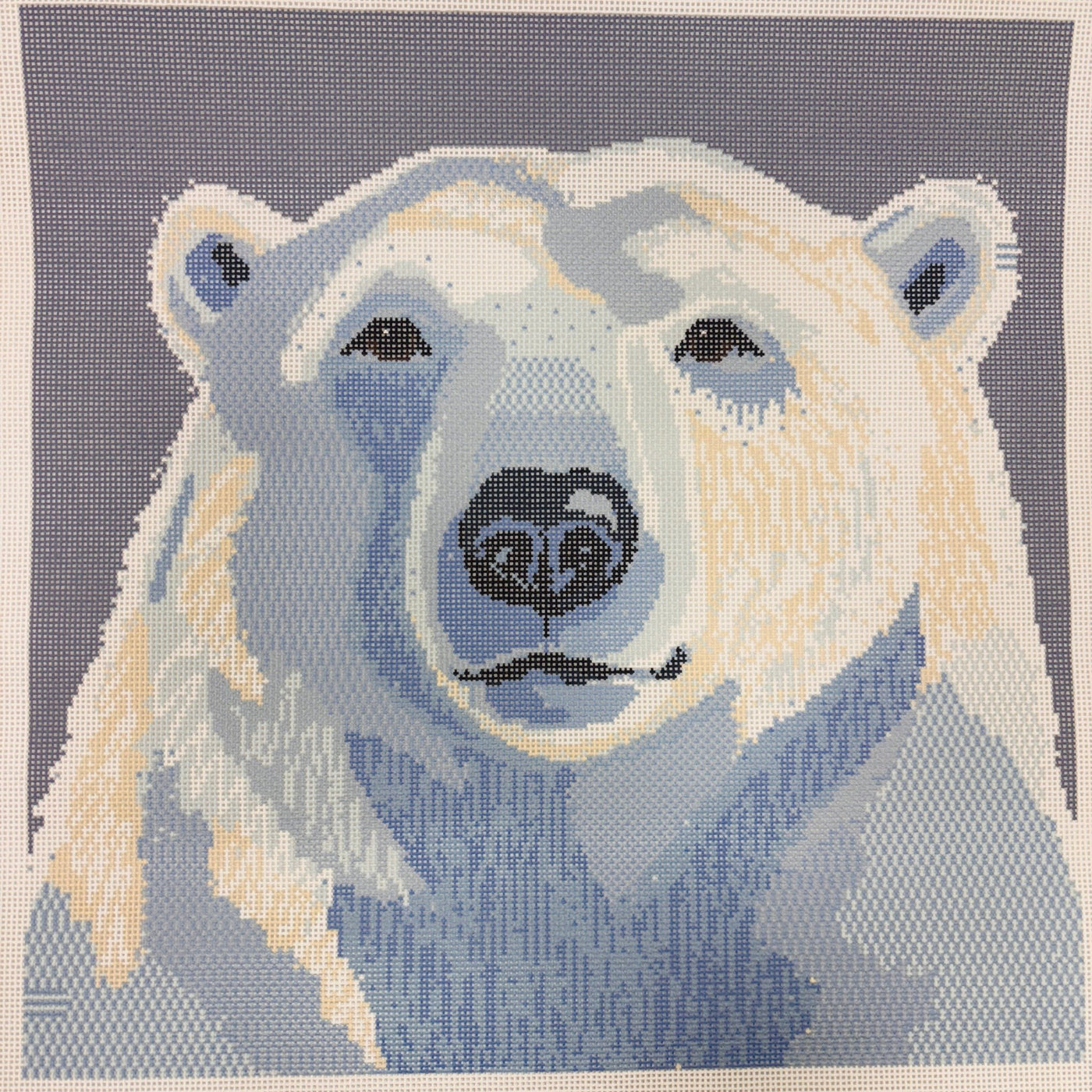 Polar Bear on Blue/Grey needlepoint canvas - Bargello Needlepoint