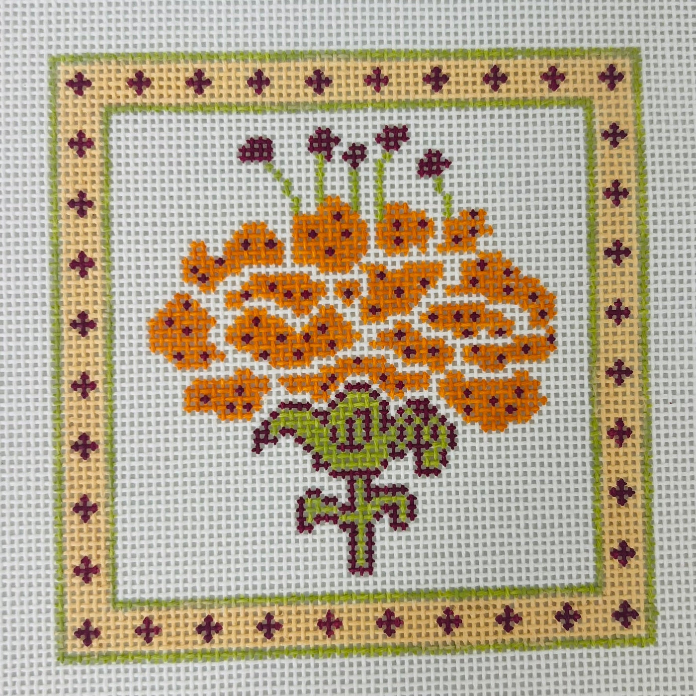 Poppy Peony Coaster needlepoint canvas - Bargello Needlepoint