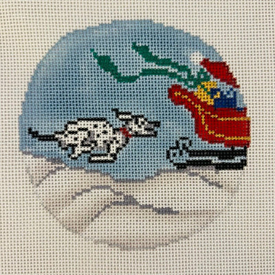 Puppy Chasing Santa's Sleigh Ornament needlepoint canvas - Bargello Needlepoint