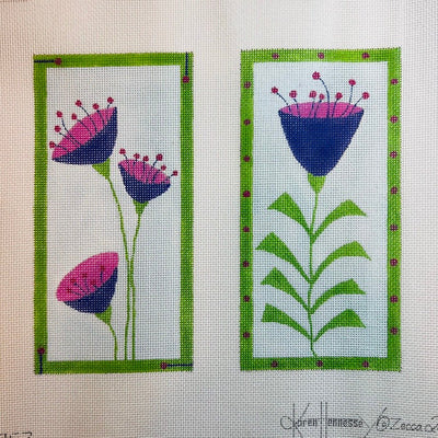 Purple Cone Flower Double Eyeglass Case needlepoint canvas - Bargello Needlepoint
