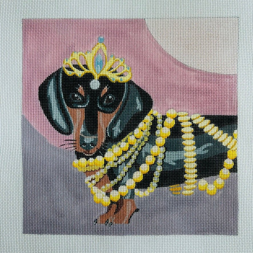 Queen Dachshund/Doxon needlepoint canvas - Bargello Needlepoint