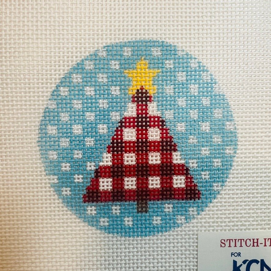 Red and White Plaid Tree on Dots Ornament needlepoint canvas - Bargello Needlepoint