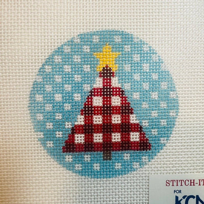 Red and White Plaid Tree on Dots Ornament needlepoint canvas - Bargello Needlepoint