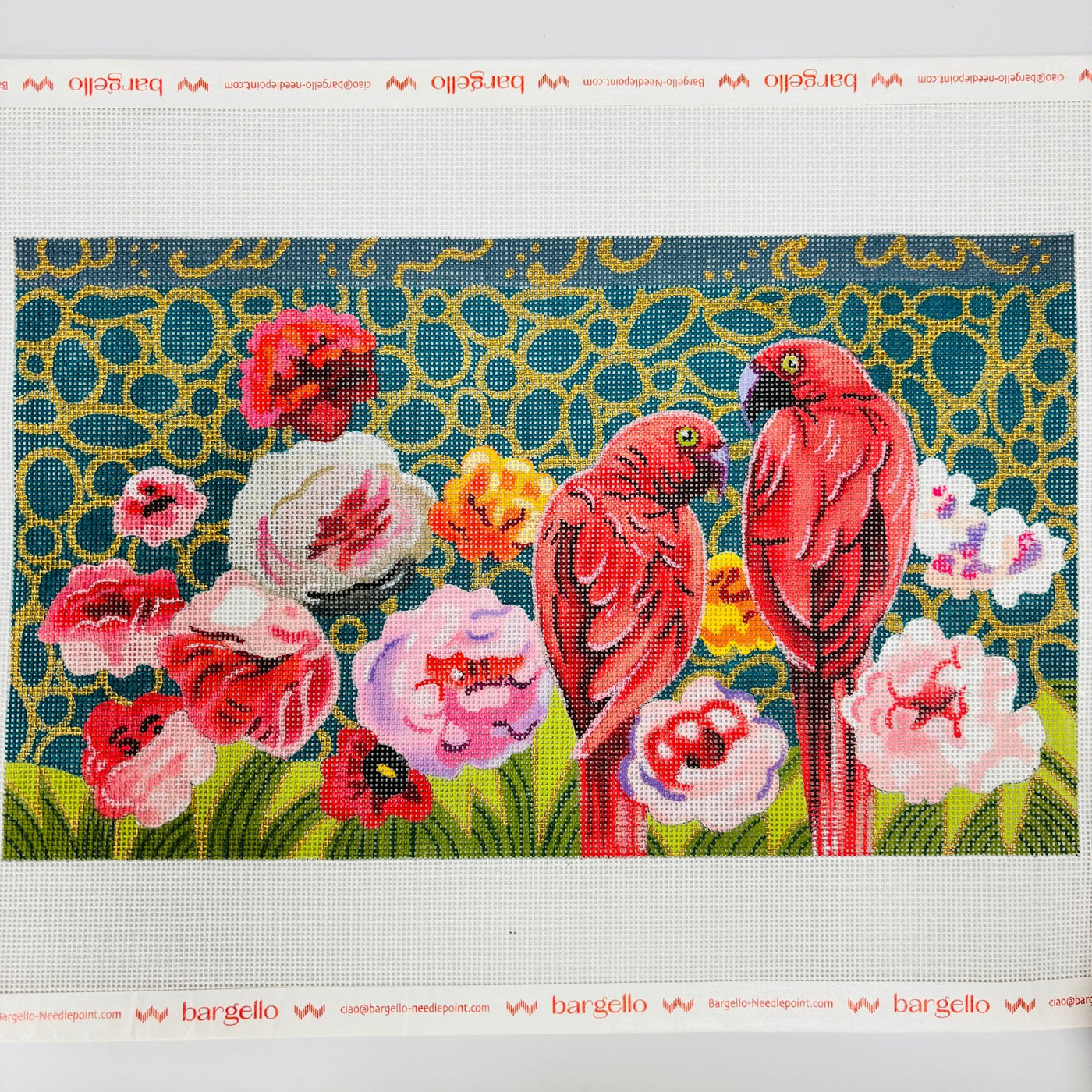 Red Bird And Floral Clutch needlepoint canvas - Bargello Needlepoint