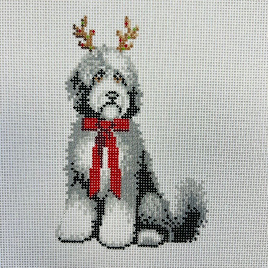 Reindeer Sheepadoodle Ornament needlepoint canvas - Bargello Needlepoint