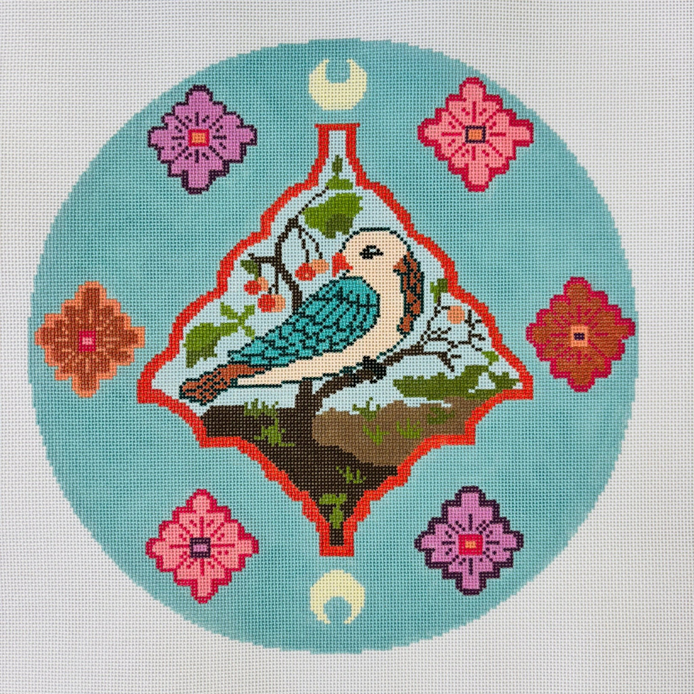 Robin Round needlepoint canvas - Bargello Needlepoint