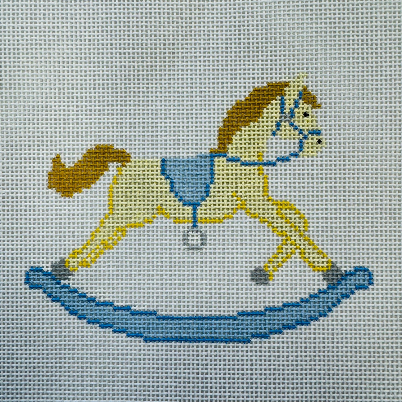 Rocking Horse Needlepoint Canvases - Blue with stitch guide needlepoint canvas - Bargello Needlepoint
