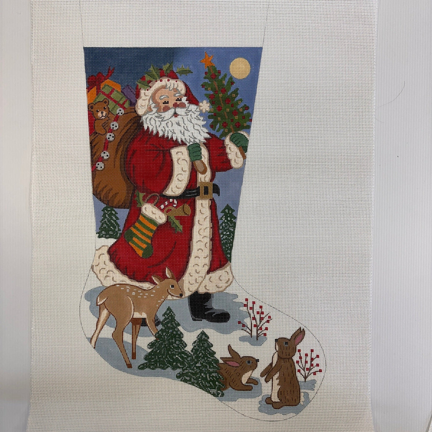 Santa with Toys, Deer and Bunnies Stocking needlepoint canvas - Bargello Needlepoint