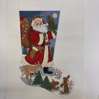 Santa with Toys, Deer and Bunnies Stocking needlepoint canvas - Bargello Needlepoint