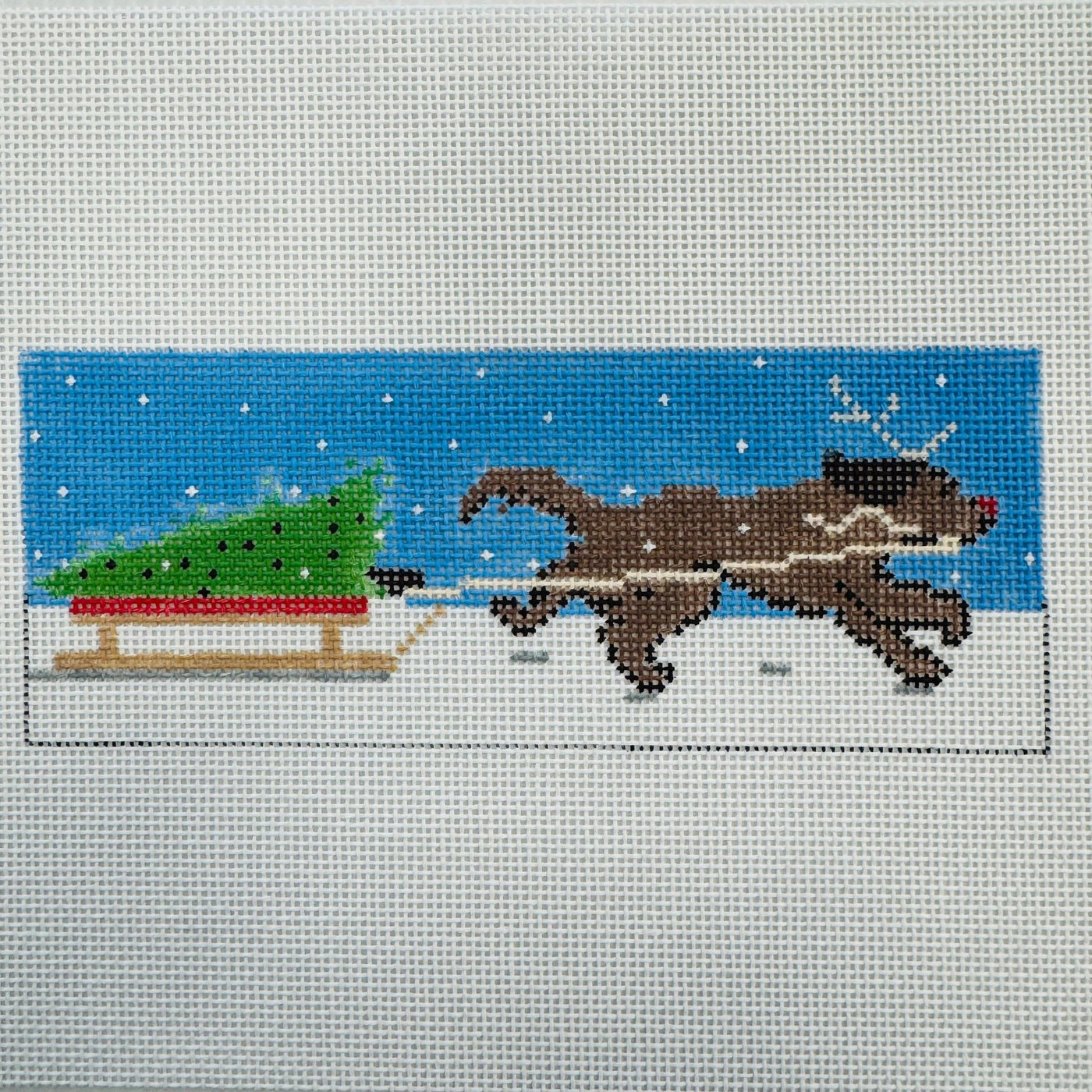 Santa's Little Helper Needlepoint Canvases - Chocolate Labrador with stitch guide needlepoint canvas - Bargello Needlepoint