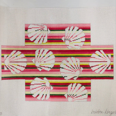 Scallop Shells on Horizontal Pink & Green Stripes needlepoint canvas - Bargello Needlepoint