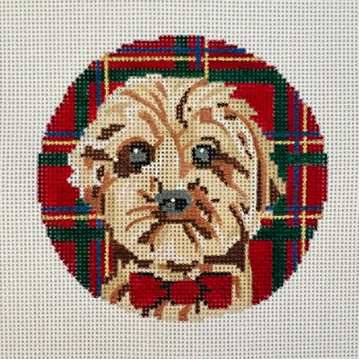 Scottie on Plaid Round Ornament needlepoint canvas - Bargello Needlepoint