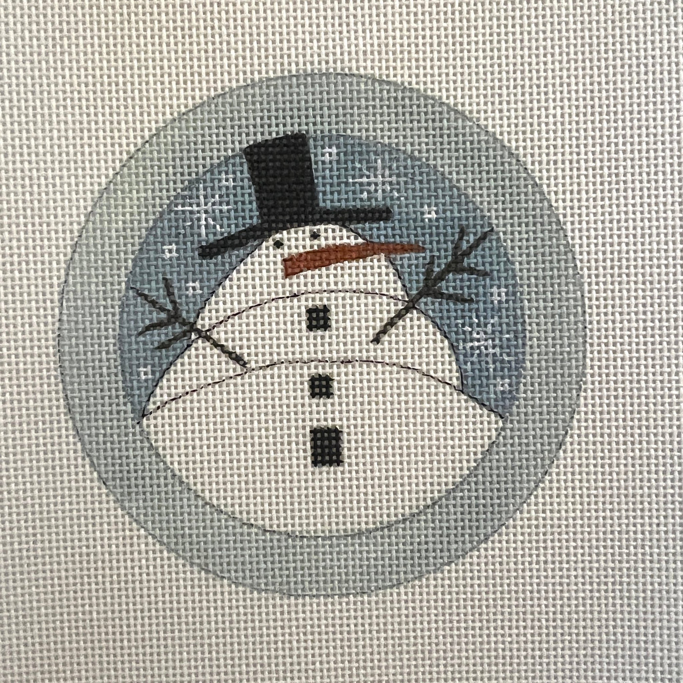 Small Button Snowman Ornament needlepoint canvas - Bargello Needlepoint