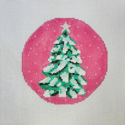 Snowy Tree on Pink Ornament needlepoint canvas - Bargello Needlepoint