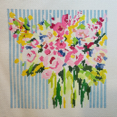Spring Flowers on Blue Stripes needlepoint canvas - Bargello Needlepoint