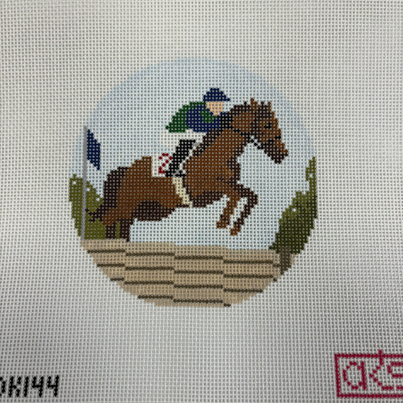 Steeplechase Round Ornament needlepoint canvas - Bargello Needlepoint