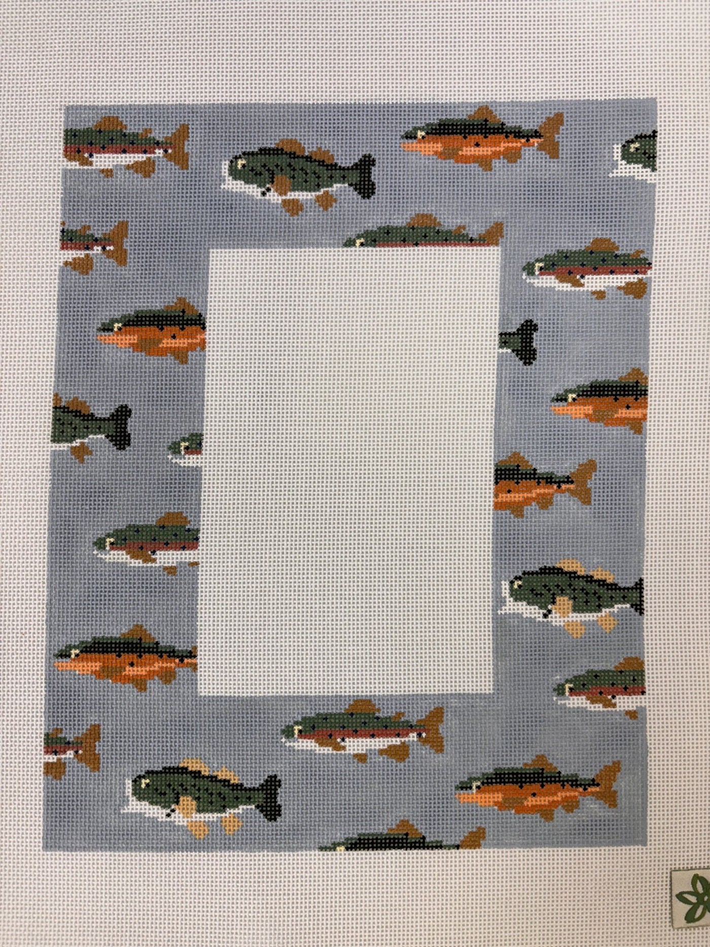 Stream of Fish Photo Frame needlepoint canvas - Bargello Needlepoint