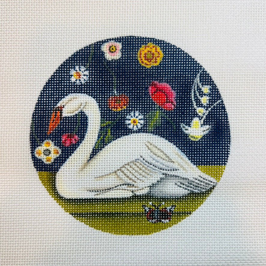 Swan with flowers Ornament needlepoint canvas - Bargello Needlepoint