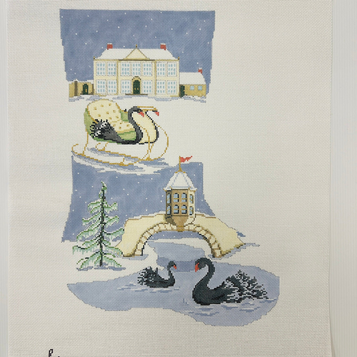 The Black Swan Stocking needlepoint canvas - Bargello Needlepoint