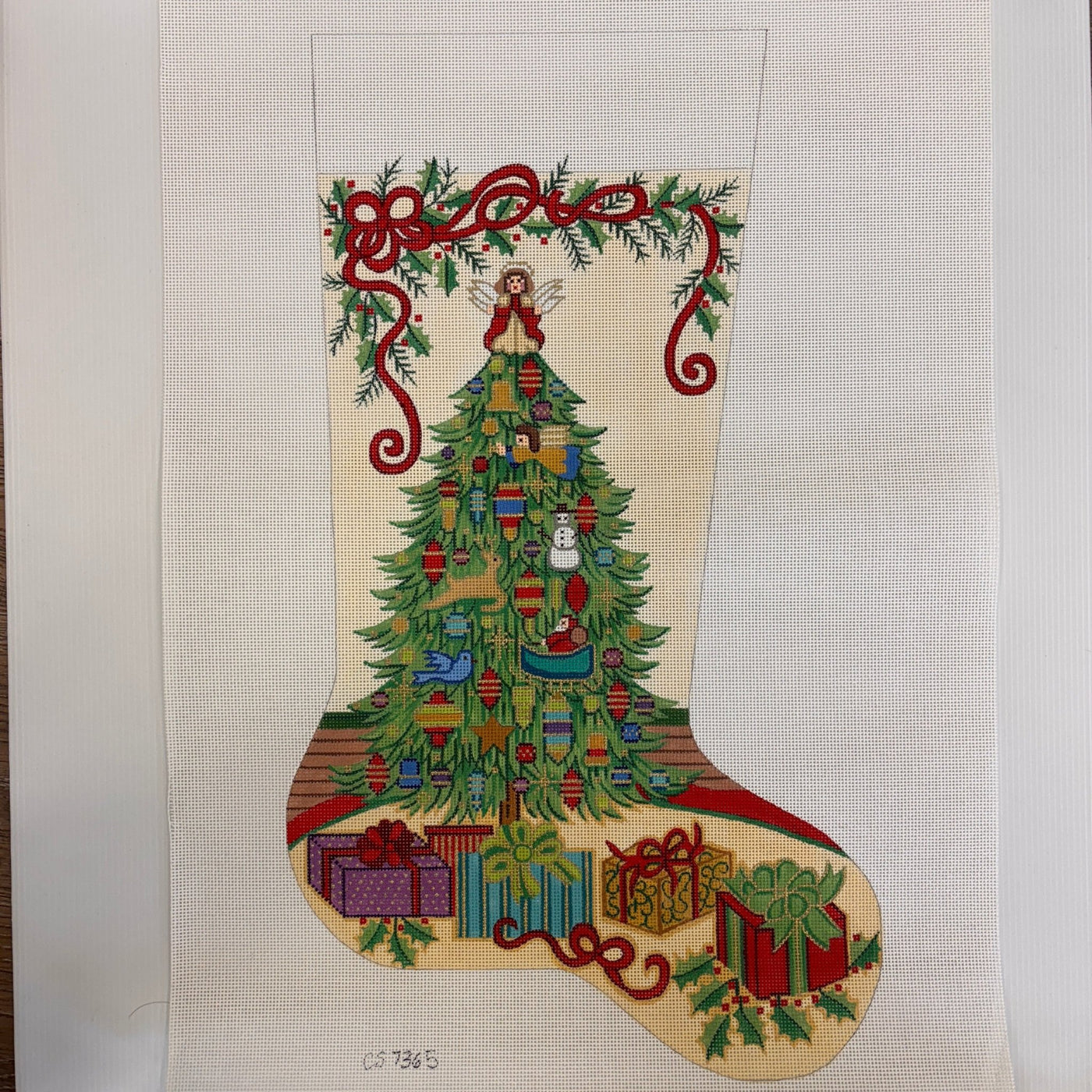 Tree Topped with an Angel Stocking needlepoint canvas - Bargello Needlepoint