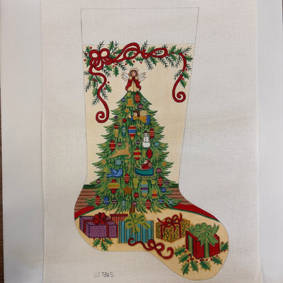 Tree Topped with an Angel Stocking needlepoint canvas - Bargello Needlepoint