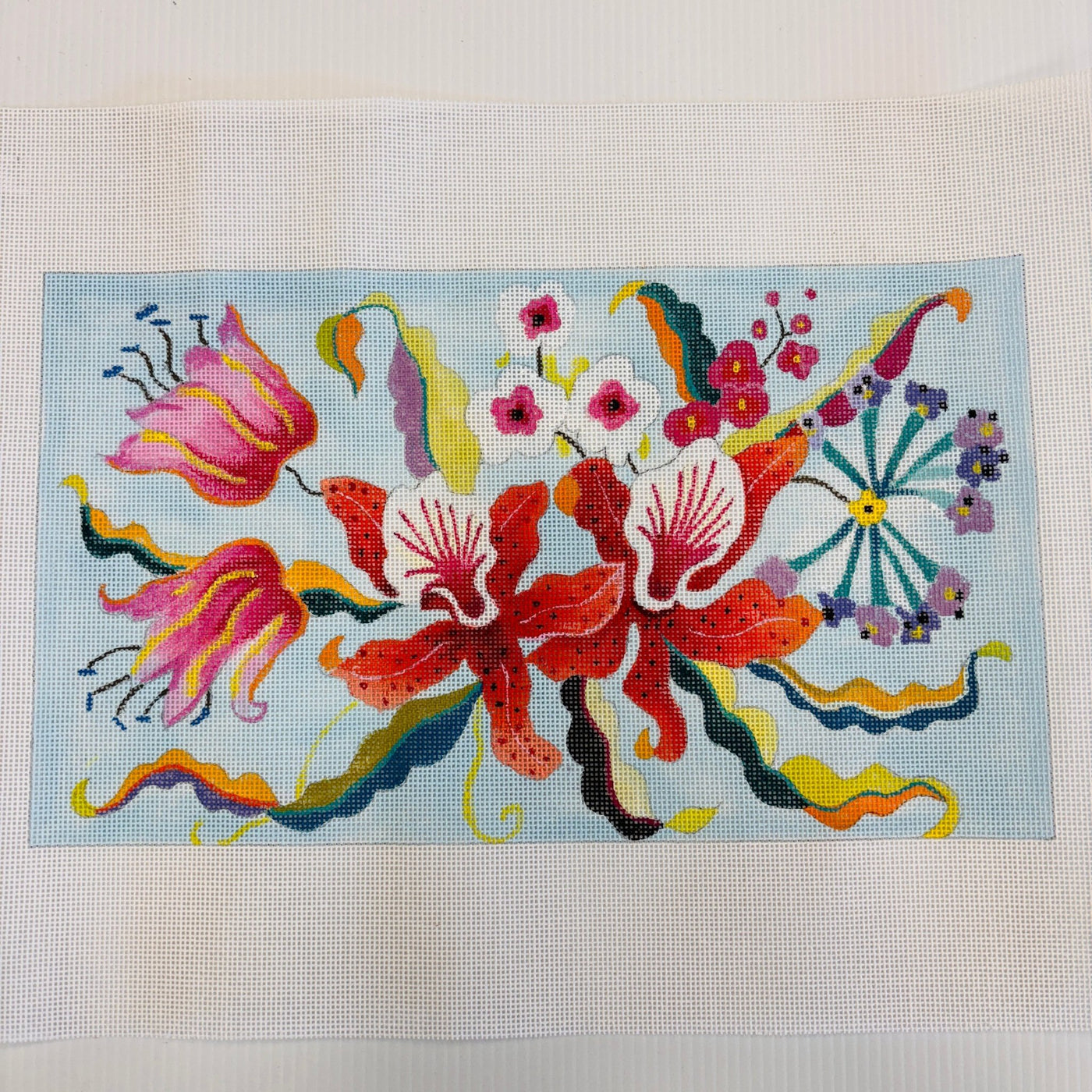 Tropical Flowers Clutch needlepoint canvas - Bargello Needlepoint