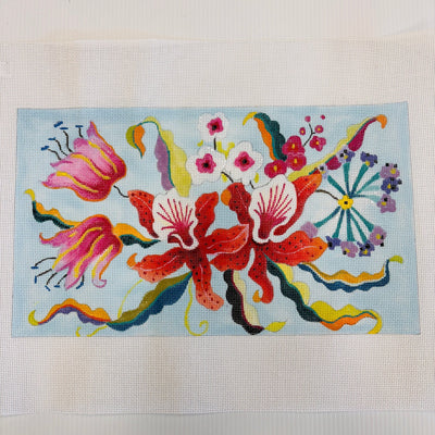 Tropical Flowers Clutch needlepoint canvas - Bargello Needlepoint